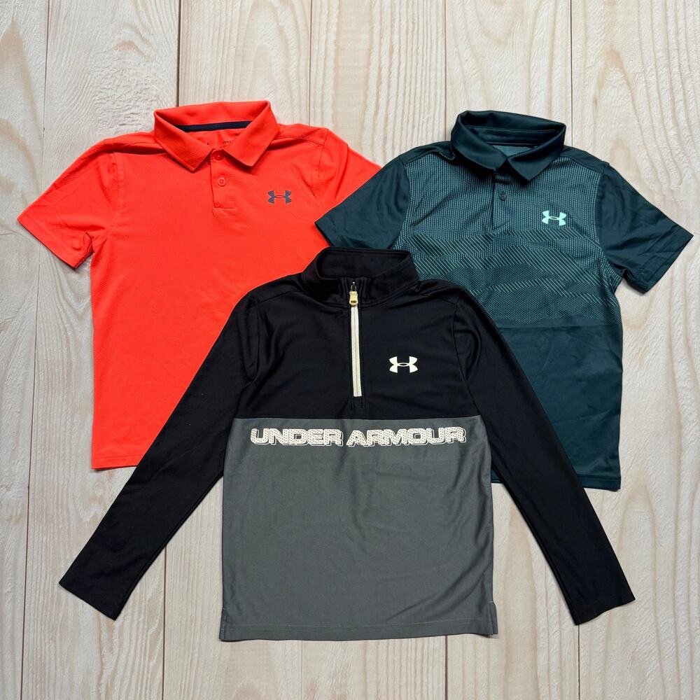 Lot Of 3 Under Armour Boys Youth Small HeatGear Polo Shirt Loose Fit 1/4 Zip